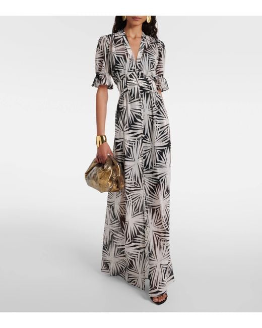 Diane von Furstenberg White Erica Printed Maxi Dress