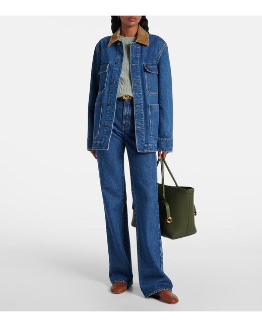 Loro Piana Blue Corduroy-Trimmed Denim Jacket