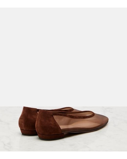 Gianvito Rossi Brown Amelia Suede-Trimmed Organza Ballet Flats