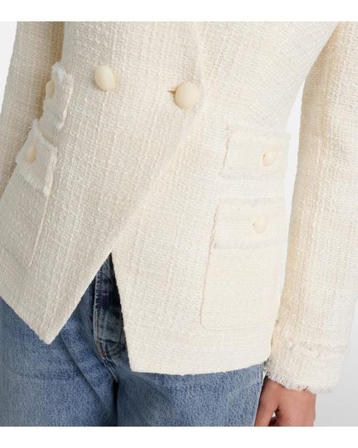 Veronica Beard White Double-Breasted Tweed Blazer