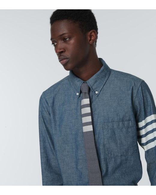 Thom Browne Blue 4-Bar Chambray Shirt for men