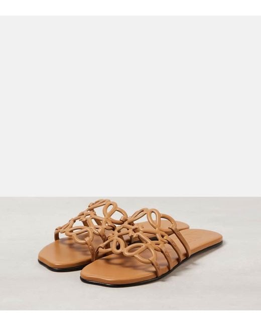 Loewe Brown Petal Anagram Leather Slides
