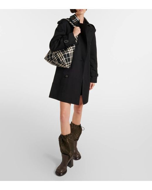 Burberry Black Check Small Canvas Tote Bag