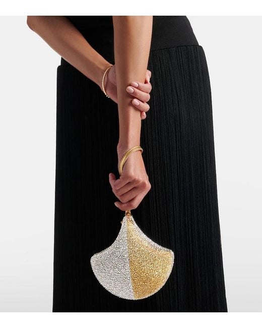 BVLGARI White Ginkgo Crystal-Embellished Suede Clutch
