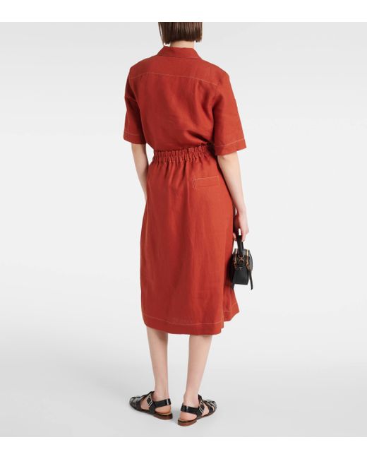 Tod's Red Linen Midi Skirt
