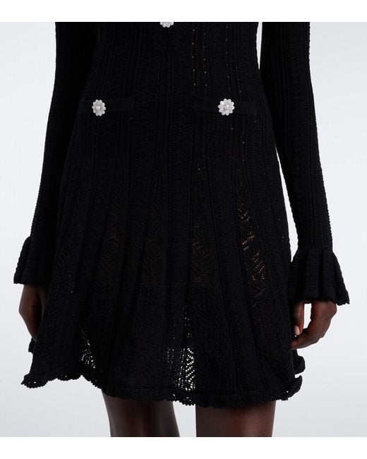 Self-Portrait Black Embellished Knitted Cotton Minidress