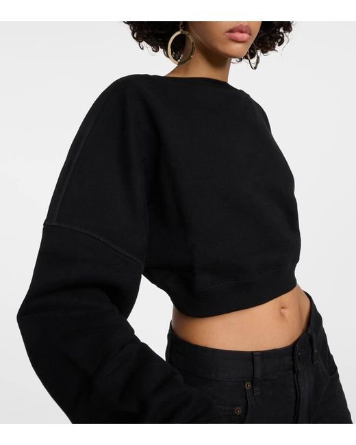 Saint Laurent Black Logo Embroidered Cropped Cotton Sweatshirt