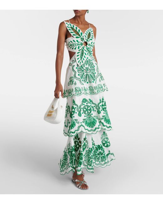 FARM Rio Off Flower Richelieu Euroflax Premium Linen Midi Dress Off in Green Lyst UK