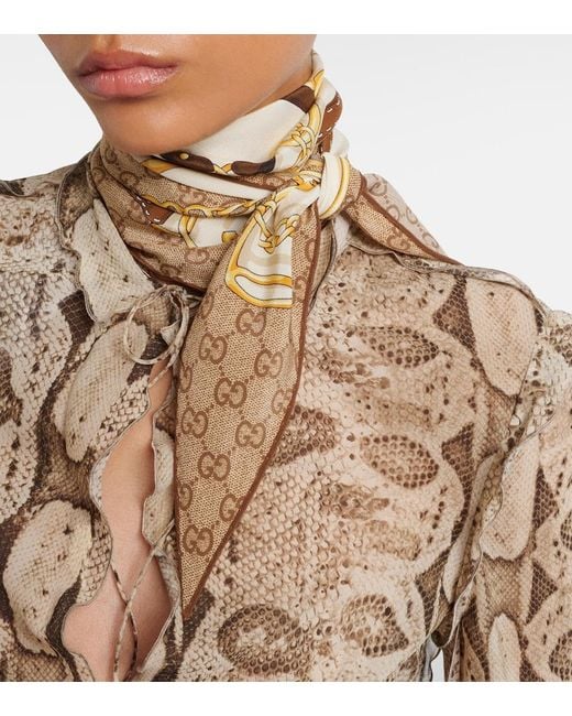 Gucci Metallic Gg Printed Reversible Silk Twill Scarf
