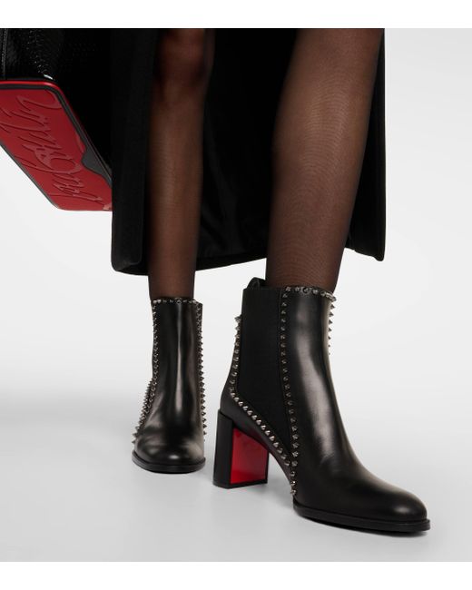 Christian Louboutin Black Leather Out Lina Spike 100 Heeled Boots, Size: