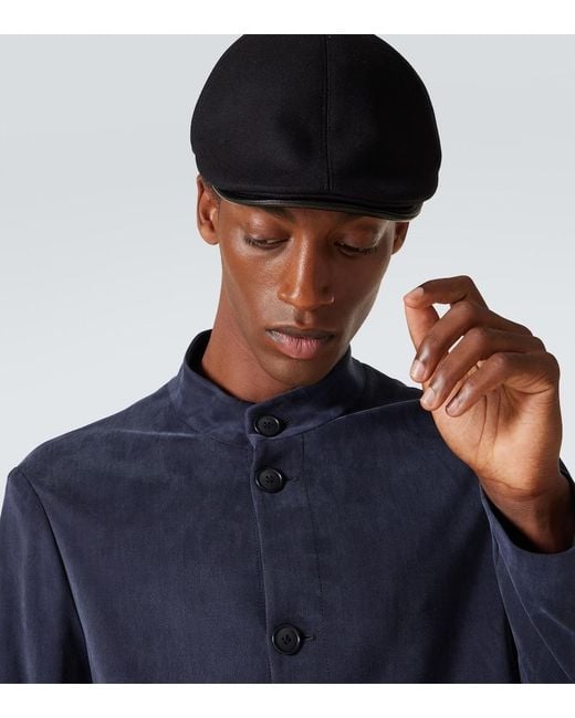Giorgio Armani Black Wool And Cashmere-Blend Flat Cap for men