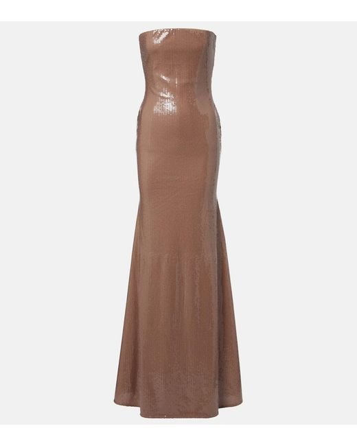 Alex Perry Brown Sequined Strapless Gown