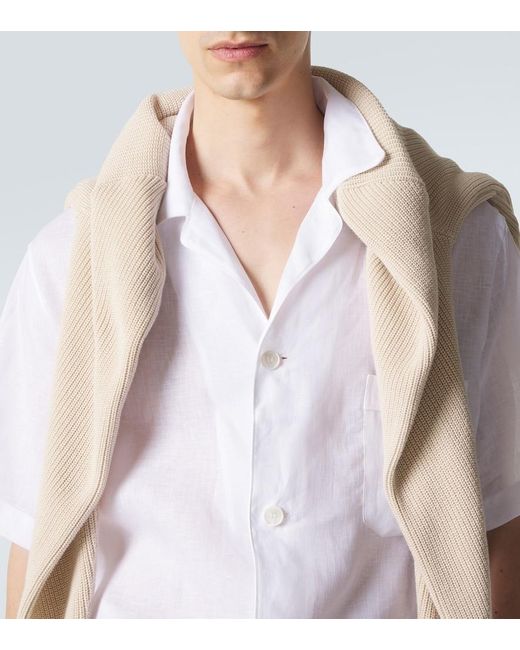 Brioni White Linen Bowling Shirt for men
