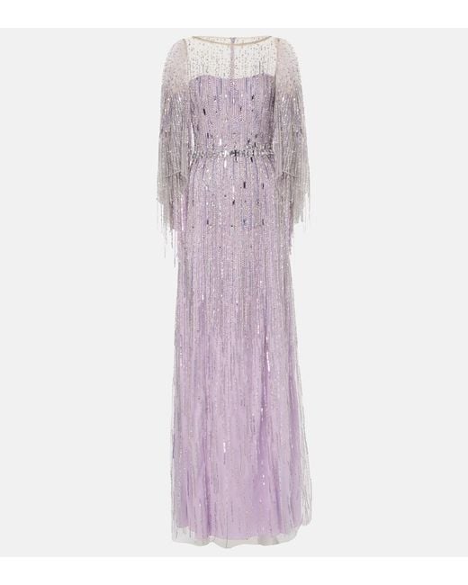 Jenny Packham Purple Rhapsody Sequin-Embellished Gown