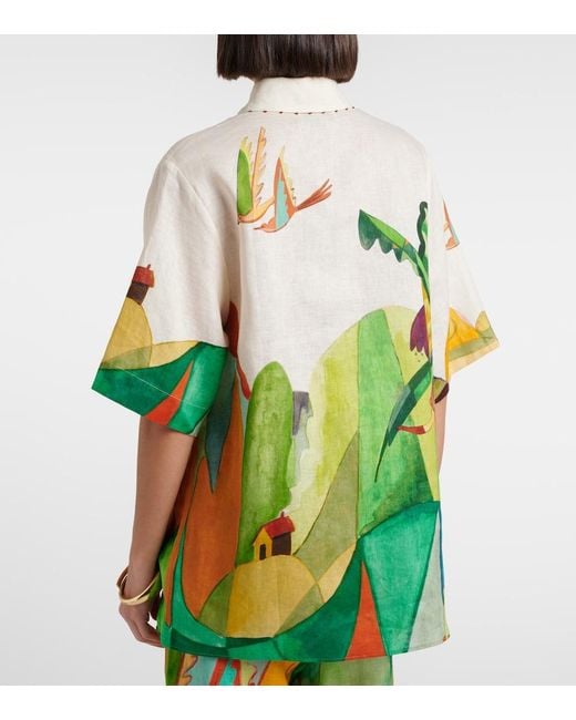 ALÉMAIS Green X Mokshini Linen Bowling Shirt