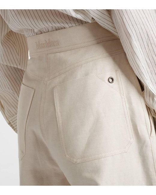 Max Mara Natural Oboli Cotton And Linen Wide-leg Pants