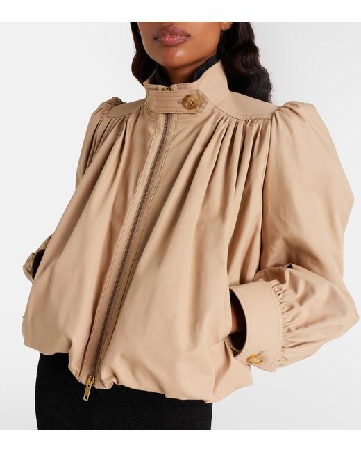 Chloé Natural Gathered Cropped Cotton Canvas Jacket