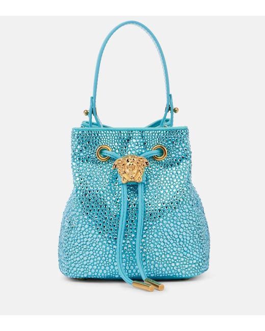 Versace Blue La Medusa Medium Embellished Bucket Bag