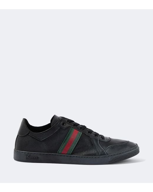 Gucci Black Stretch Web Stripe Leather Sneakers for men