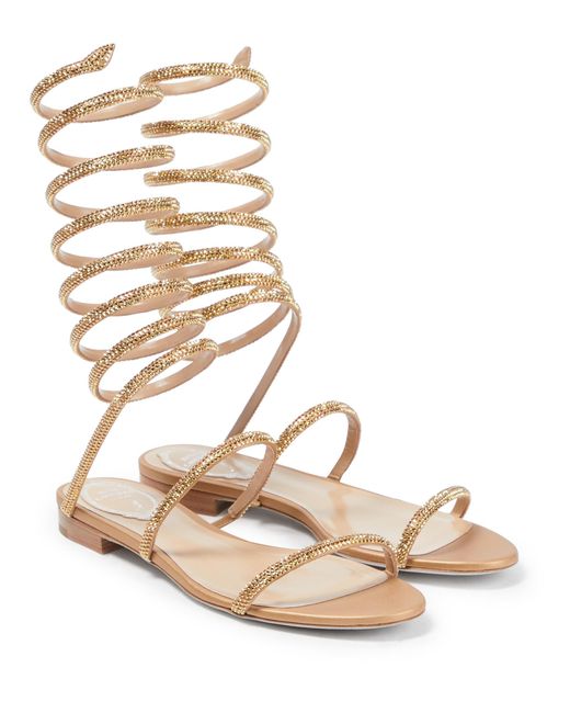 Rene Caovilla Supercleo Embellished Satin Sandals in Metallic | Lyst