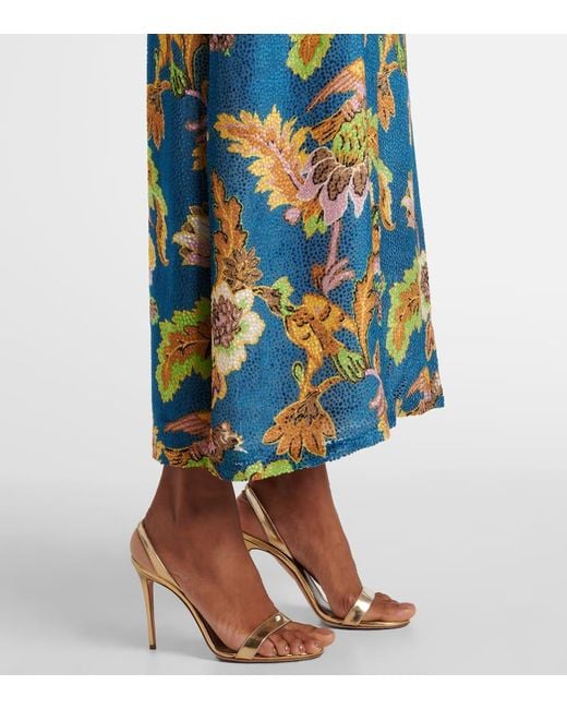 LaDoubleJ Blue Swing Printed Devoree Velvet Maxi Dress