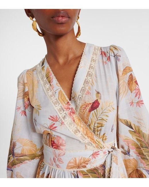 Zimmermann White Floral-Print Maxi Dress With Lace Trim And Self-Tie Fastening