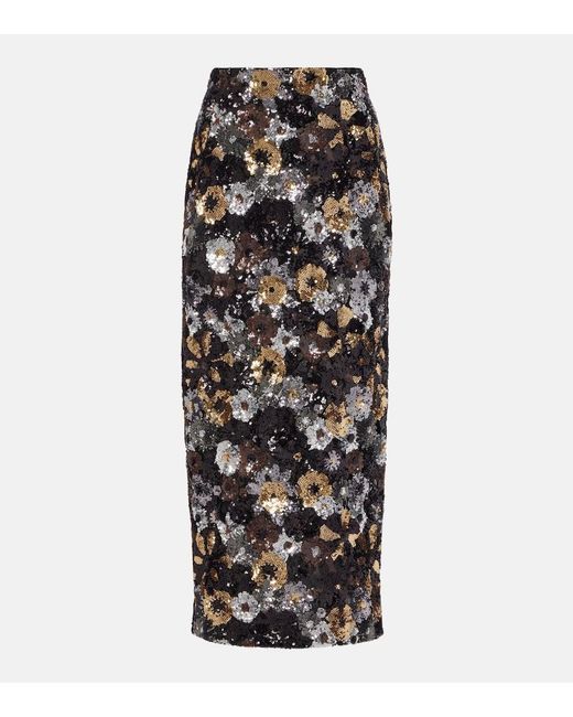 Max Mara Black Damiana Sequined Midi Skirt