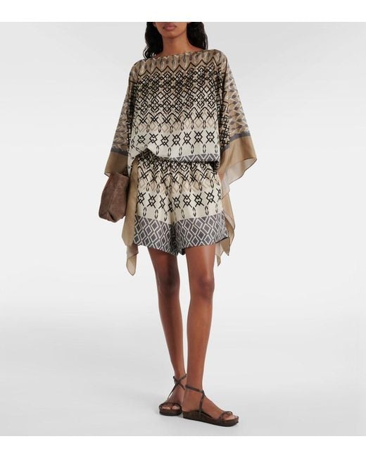 Brunello Cucinelli Natural Printed Silk Shorts