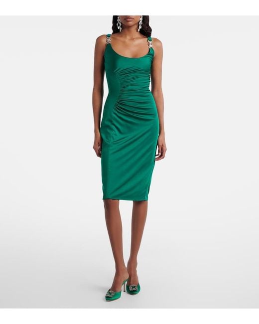 Manolo Blahnik Green Hangisimu 70 Embellished Satin Mules