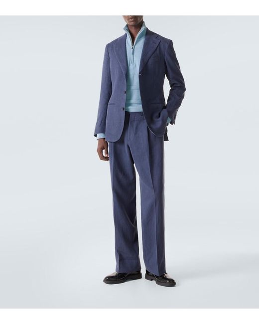 Allude Blue Cotton And Cashmere Turtleneck Sweater for men
