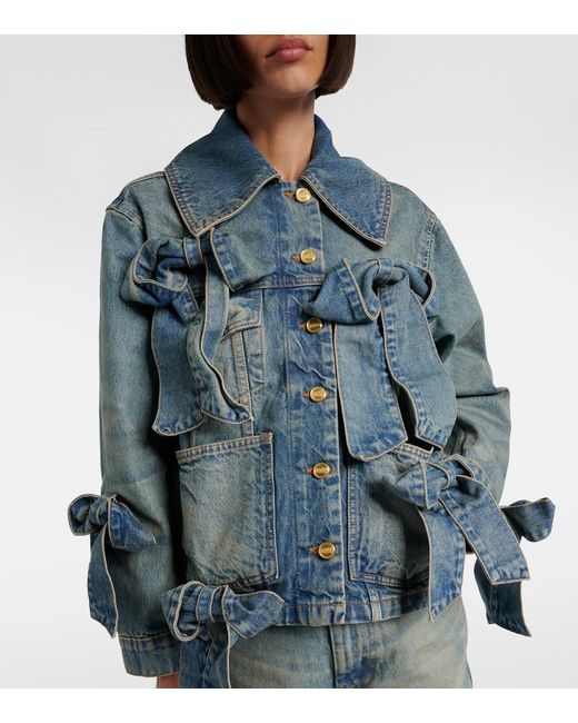 Ganni Blue Bow-Detail Denim Jacket