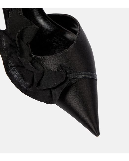 Nensi Dojaka Black Ruffled Satin Slingback Pumps