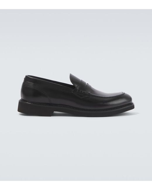 Canali Black Leather Penny Loafers for men