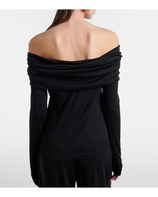 Max Mara Black Orafo Off-Shoulder Virgin Wool Top