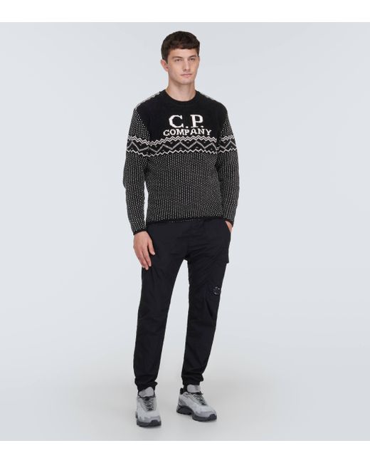 C P Company Black Chenille Cotton Jacquard Sweater for men