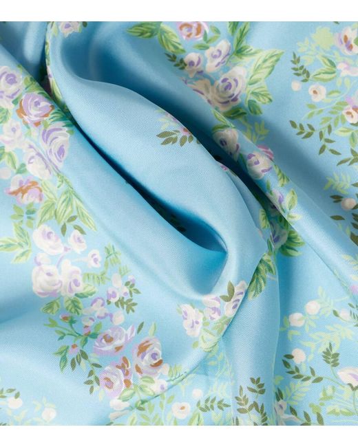 Foulard Gg En Soie A Fleurs Gucci en coloris Blue