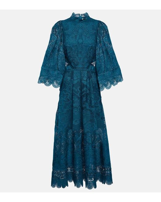 princess polly baby blue dress FARM Rio Cutout Floral-print Linen-blend Midi Dress in Blue main image 1