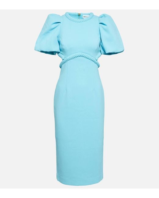 Rebecca Vallance Blue Michelle Puff-sleeve Midi Dress