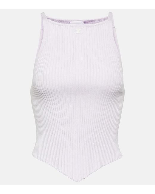 Courreges White Logo Ribbed-Knit Tank Top