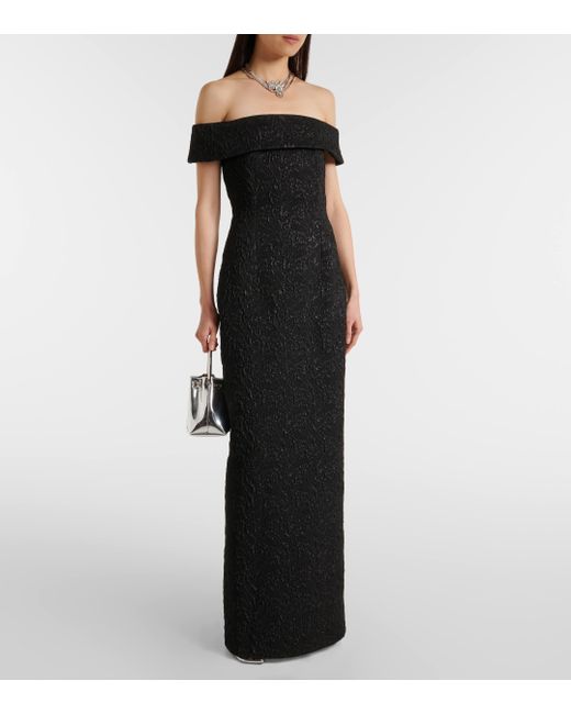 Emilia Wickstead Black Sima Off-shoulder Seersucker Cloque Gown