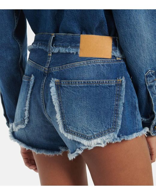 Alanui Blue Fringed Denim Shorts