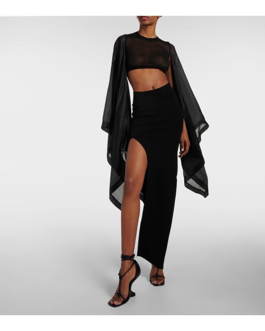 Rick Owens Black Caped Cotton Cropped Top