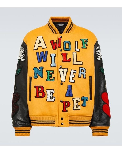 Undercover Orange Applique Wool-Blend Varsity Jacket for men