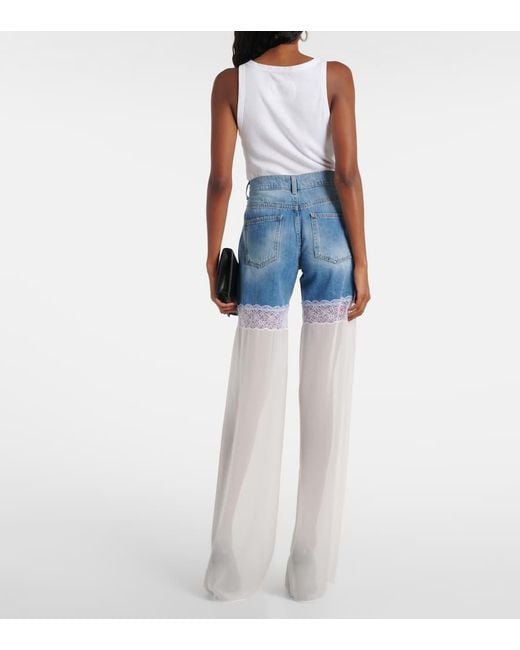 Nensi Dojaka Blue High-Rise Wide-Leg Jeans Mit Tuell