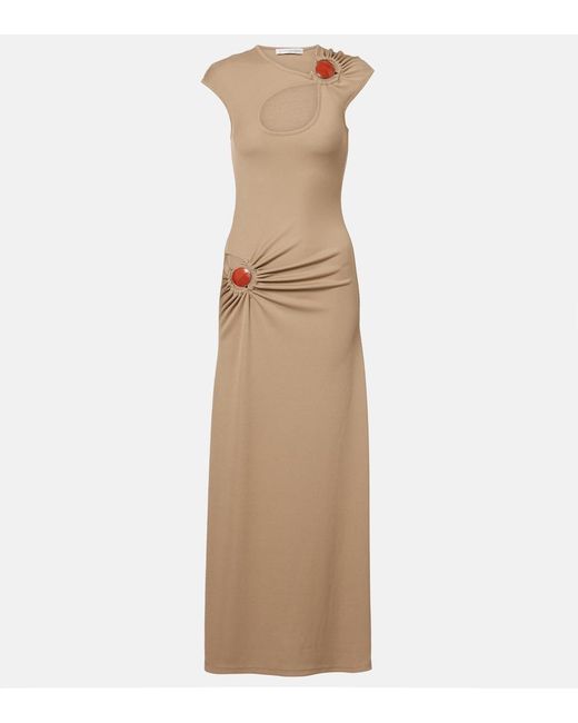 Christopher Esber Natural Mineral Stone Embellished Jersey Maxi Dress