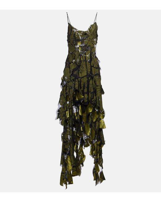Acne Green Patchwork Asymmetric Midi Dress