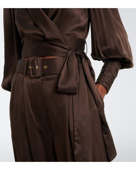 Zimmermann Brown Silk Satin Wrap Top