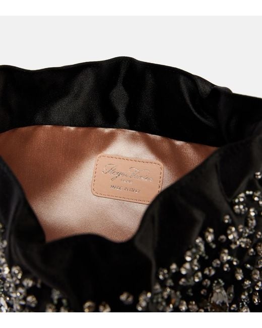 Roger Vivier Black Pilgrim Mini Embellished Satin Bucket Bag