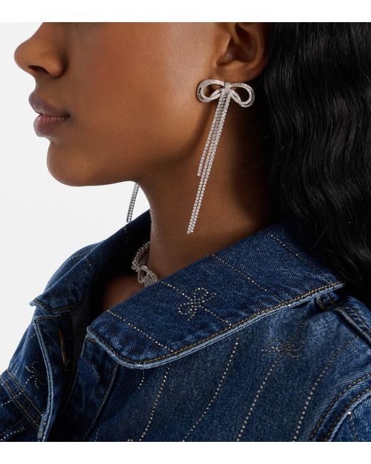 Self-Portrait White Bow Crystal-Embellished Earrings