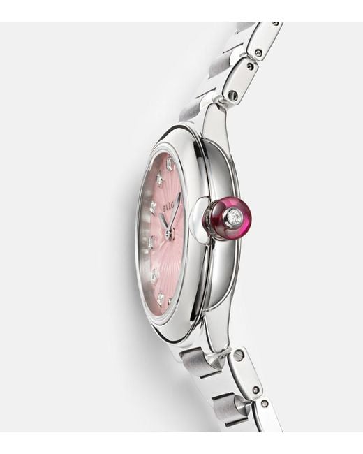 BVLGARI Pink Lvcea 28Mm Stainless Steel Watch With Diamonds